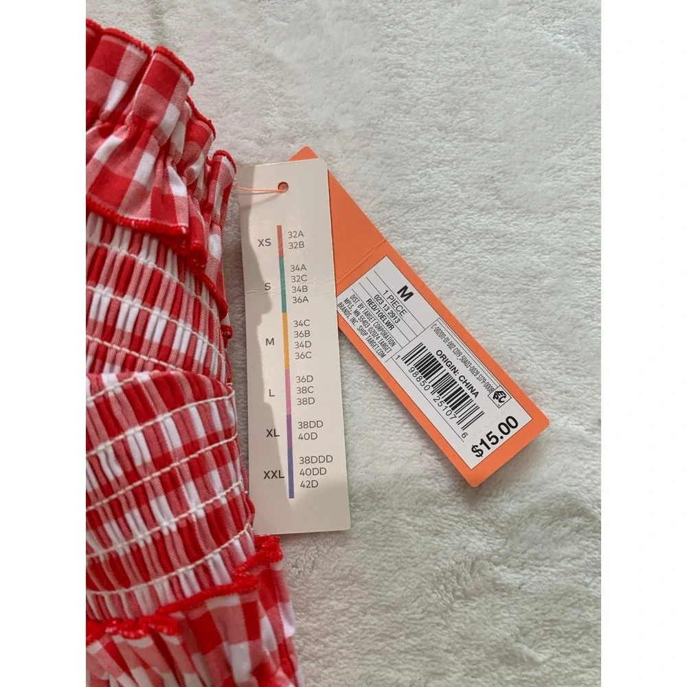 Colsie red‎ white plaid gingham check smocked bralette size medium new cotton